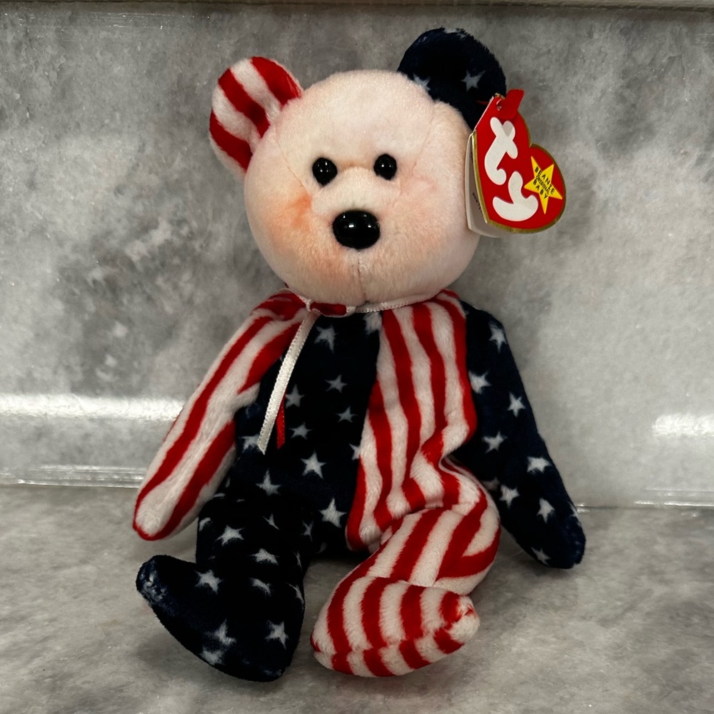 1999 Ty Beanie Baby “Spangle” The Patriot USA Style Pink Face Rare Teddy Bear